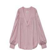 Zadig & Voltaire Rosa Satinblus Djup Hals Långärmad Pink, Dam