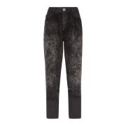 Philipp Plein Hög Midja Mom Fit Crop Jeans Gray, Dam