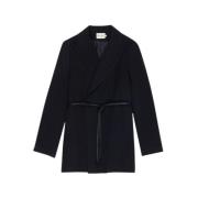 The New Society Svart Blazer med Läderbälte Black, Dam