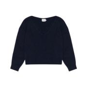 The New Society Midnight Navy V-Neck Jumper Blue, Dam