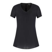 Giorgio Armani Svart Siden Crepe Blus V-Hals Kort Ärm Black, Dam