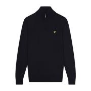 Lyle & Scott Merino Mix Quarter Zip Stickat Blue, Herr