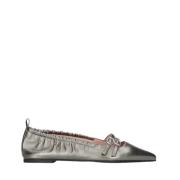 Pretty Ballerinas Elegant Läder Ballerina Skor i Gunmetal Gray, Dam