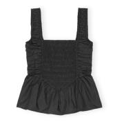 Ganni Svart Poplin Smock Strap Blus Black, Dam