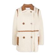 Stand Studio Faux-Shearling Dubbelknäppt Kappa White, Dam