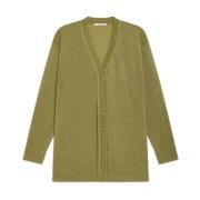 Maliparmi Lurex Cardigan med Shiny Fluid Stil Green, Dam