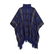 Maliparmi Oversize Jacquard Check Alpaca Wool Cape Blue, Dam