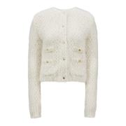 Moncler Stilfull Stickad Cardigan Tröja Beige, Dam