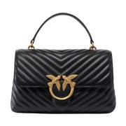 Pinko Quiltad Love Bag Puff med Fåglar Black, Dam