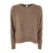 C.T.plage Camel Crew Neck Sweater with Side Slits Brown, Dam