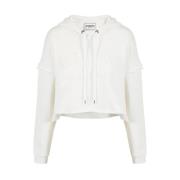 Iceberg Broderad Crop Hoodie Sweatshirt Beige, Dam