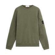 Stone Island Borstad bomullsfleece rundhals med fickor Green, Herr