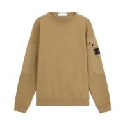 Stone Island Borstad bomullsfleece crewneck med fickor Beige, Herr