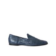 Dolce & Gabbana Blå Vävd Läder Slip On Loafers Blue, Herr