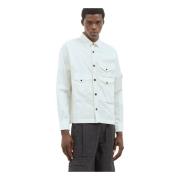 C.p. Company Bomull Gabardine Overshirt med Logo Plaque White, Herr