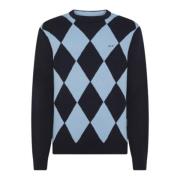 Sun68 Navy Blue Argyle Sweater Blue, Herr