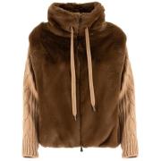 Le Tricot Perugia Unik Stickad Ärm Faux Fur Jacka Brown, Dam