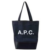 A.p.c. Denim Shopper Väska med Läderkant Blue, Dam