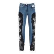 Dolce & Gabbana Slim Fit Lace Insert Jeans Blue, Dam