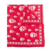 Alexander McQueen Skull Print Rött Halsduk Red, Dam