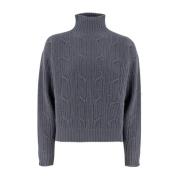 Peserico Mjuk Stickad Hög Krage Jumper Gray, Dam