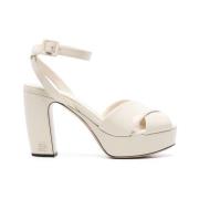 Miu Miu Ivory Läder Plattforms Sandaler White, Dam