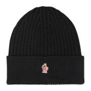 Moncler Broderad Logo Tricot Beanie Black, Herr