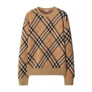 Burberry Mönstrad Intarsia Stickad Tröja Beige, Dam