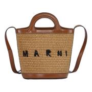 Marni Tropicalia small bucket bag leather and raffia-effect fabric Bro...