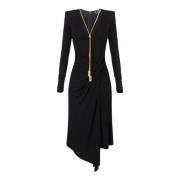 Elisabetta Franchi Svart Jersey Midi Klänning med V-ringning Black, Da...