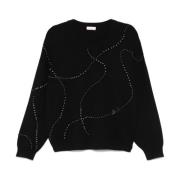 Liu Jo Svart Pärlbesatt Crew Neck Tröja Black, Dam