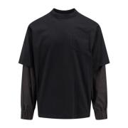 Sacai Bomull Crew-neck Långärmad T-shirt Black, Herr