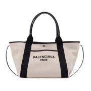 Balenciaga Canvas Axelväska med Lärdetaljer Beige, Dam