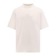 Balenciaga Stretch Bomull T-shirt med Logobroderi Beige, Herr