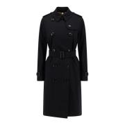 Burberry Klassisk Bomull Trenchcoat med Check Black, Dam