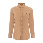 Polo Ralph Lauren Slim Fit Linneskjorta med Logobrodyr Beige, Herr