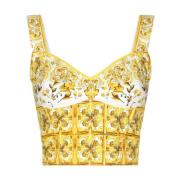 Dolce & Gabbana Gul Majolica Print Korsett Topp Yellow, Dam