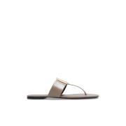 Tory Burch Georgia flip-flops i läder Beige, Dam