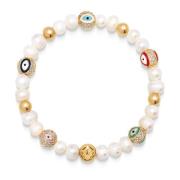 Nialaya Mens Evil Eye Pearl Bracelet Yellow, Herr