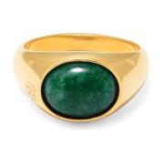 Nialaya Gold Oval Signet Ring with Green Jade Yellow, Herr