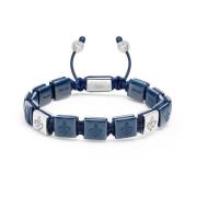 Nialaya Mens Ceramic Flatbead Bracelet in Blue and Sterling Silver Gra...