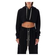 Rick Owens Svart Cropped Hoodie Stickat Aw24 Black, Dam