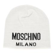 Moschino Enfärgad Logo Beanie Mössa White, Herr