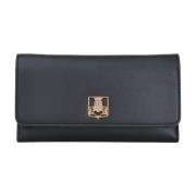 Elisabetta Franchi Svart Minimalistisk Pochette med Gyllene Logotyp Bl...