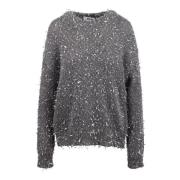 Msgm Frayed Crew Neck Sweater Gray, Dam