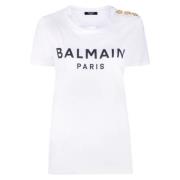 Balmain Tryckt Logotyp Kortärmad T-shirt White, Dam