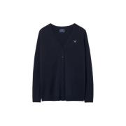 Gant Fin V-ringad Cardigan i Lammull Blue, Herr