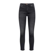 PINKO Svarta Skinny-Fit Cropped Jeans med Love Birds Broderi Black, Da...