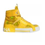 Dolce & Gabbana Gul Vit Läder High Top Sneakers Yellow, Dam