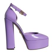 Dolce & Gabbana Lila Läder Plattform Ankelrem Sandaler Purple, Dam